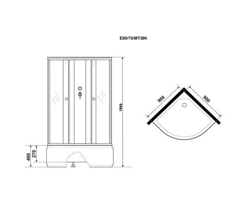 Душевая кабина Niagara Eco 90x90 E90/40/MT/BK без гидромассажа