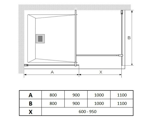Душевая перегородка Paini 110 PAINI-WalkIN110F профиль Черный матовый стекло прозрачное