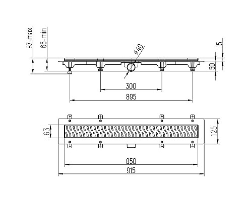 Душевой лоток Paini Harmony 850 CH850HC с Черной матовой решеткой