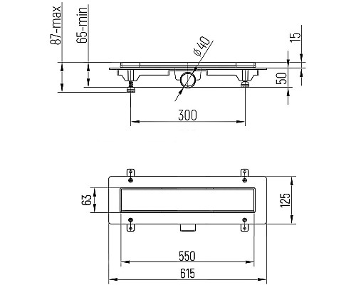 Душевой лоток Paini Line 550 CH550L с решеткой Хром глянец