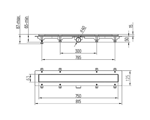 Душевой лоток Paini Line 750 CH750LN с решеткой Хром глянец