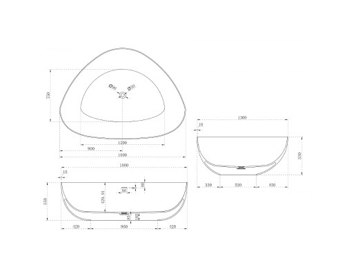 Ванна из искусственного камня Abber Stein 180x130 AS9608 без гидромассажа