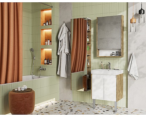 Тумба под раковину Aquaton Сканди Doors 55 1A278801SDZ90 Белый глянец, Дуб рустикальный