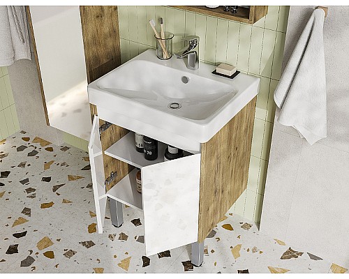 Тумба под раковину Aquaton Сканди Doors 55 1A278801SDZ90 Белый глянец, Дуб рустикальный