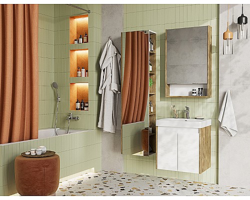 Тумба под раковину Aquaton Сканди Doors 55 1A278801SDZ90 Белый глянец, Дуб рустикальный