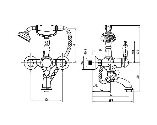 Смеситель для ванны Boheme Medici Ripresa 303-BSW Бронза
