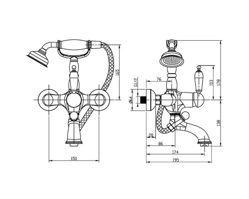 Смеситель для ванны Boheme Tradizionale Oro 283-MR-W Золото