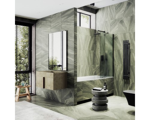 Шторка на ванну Maybah Glass MGV-90-6ш 400x1400 в широком профиле Черный стекло сатиновое