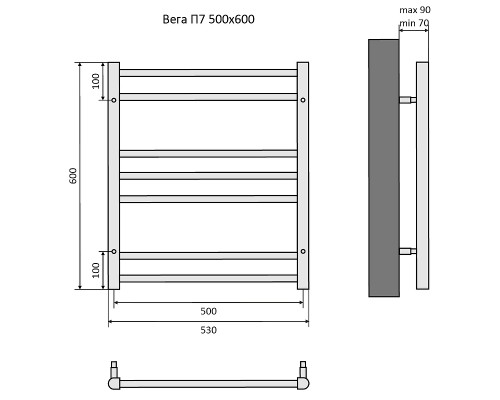 Водяной полотенцесушитель Aquatek Вега П7 500x600 AQ DR0760CH Хром