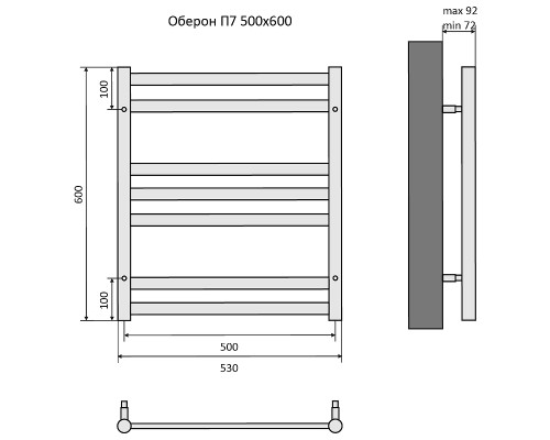 Водяной полотенцесушитель Aquatek Оберон П7 500x600 AQ RO0760CH Хром