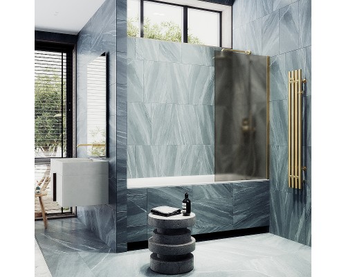 Шторка на ванну Maybah Glass MGV-74-3ш 600x1400 в широком профиле Золото стекло бронзовое матовое