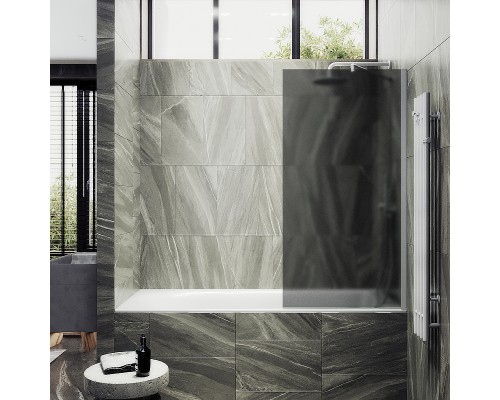 Шторка на ванну Maybah Glass MGV-86-1ш 600x1400 в широком профиле Белый стекло графитовое матовое
