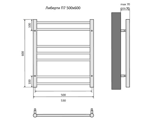 Водяной полотенцесушитель Aquatek Либерти П7 500x600 AQ RR0760BL Черный муар