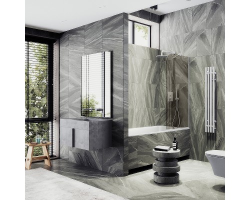 Шторка на ванну Maybah Glass MGV-139-1у 540x1400 в узком профиле Белый стекло бронзовое