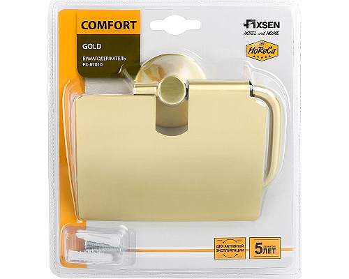 Держатель туалетной бумаги Fixsen Comfort Gold FX-87010 с крышкой Золото матовое