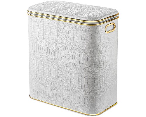 Корзина для белья Geralis KWG-M Croco Белая, кант Золото, малая