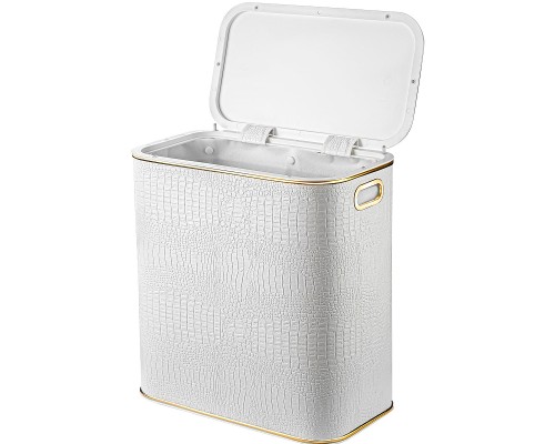 Корзина для белья Geralis KWG-M Croco Белая, кант Золото, малая