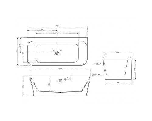 Ванна из искусственного камня Abber Stein 170x80 AS9616 без гидромассажа