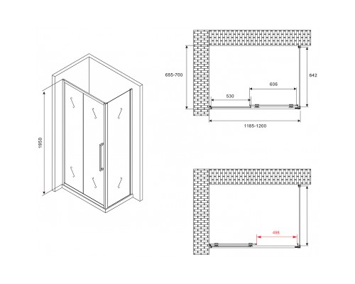 Душевой уголок Abber Schwarzer Diamant 120x70 профиль Черный стекло матовое