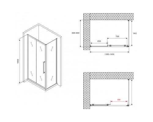 Душевой уголок Abber Schwarzer Diamant 140x90 профиль Черный стекло матовое