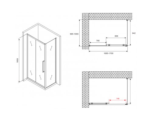 Душевой уголок Abber Schwarzer Diamant 170x100 профиль Черный стекло матовое