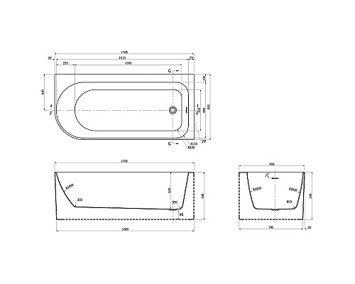 Акриловая ванна Azario Luton 170х80 LUT17080 R без гидромассажа
