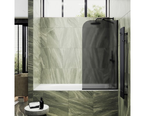Шторка на ванну Maybah Glass MGV-145-6у 640x1400 в узком профиле Черный стекло графитовое матовое