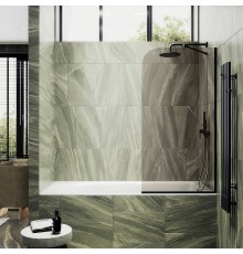 Шторка на ванну Maybah Glass 400x1400 в узком профиле Черный стекло бронзовое