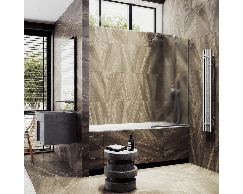 Шторка на ванну Maybah Glass MGV-94-5у 800x1400 в узком профиле Хром матовый стекло сатиновое