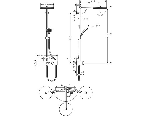 Душевая система Hansgrohe Pulsify S Showerpipe 260 1jet 24220000 с термостатом Хром