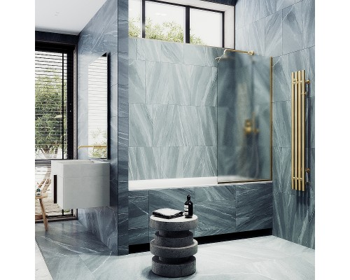 Шторка на ванну Maybah Glass MGV-95-3у 900x1400 в узком профиле Золото стекло сатиновое