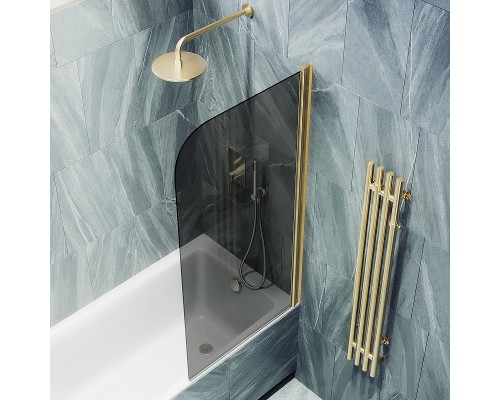 Шторка на ванну Maybah Glass MGV-603-3 400x1400 поворотная на монопетле Золото стекло графитовое