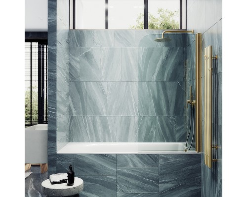 Шторка на ванну Maybah Glass MGV-597-3 500x1400 поворотная на монопетле Золото стекло прозрачное