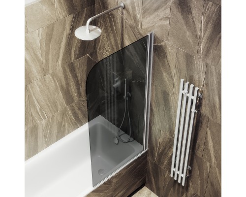 Шторка на ванну Maybah Glass MGV-618-5 700x1400 поворотная на монопетле Хром матовый стекло графитовое