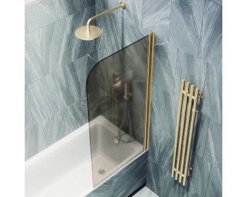 Шторка на ванну Maybah Glass MGV-625-3 800x1400 поворотная на монопетле Золото стекло бронзовое матовое