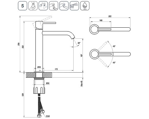 Смеситель для раковины Ravak Espirit ES 014.20BLM X070392 Черный матовый