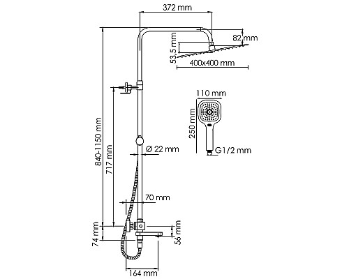Душевая система WasserKRAFT A199.119.065.010.CH Thermo с термостатом Хром