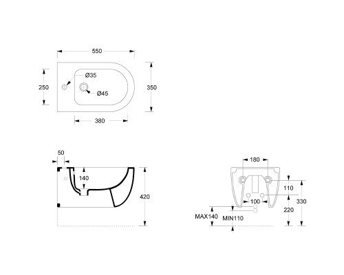Биде Alice Unica 32250109 подвесное Белое матовое