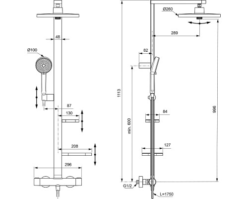 Душевая система Ideal Standard Alu+ с термостатом Rose