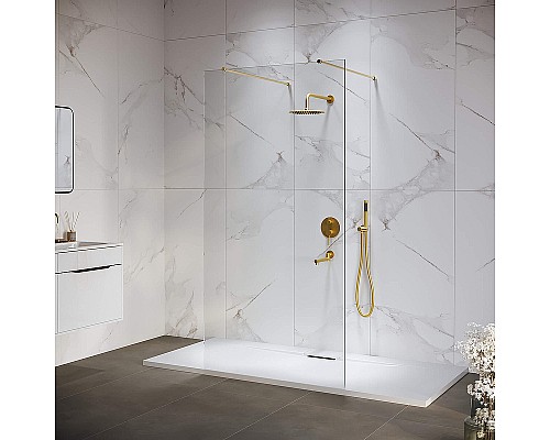 Душевая перегородка RGW Walk In WA-016-Gb 140 35101614-16 профиль Золото брашированное стекло прозрачное