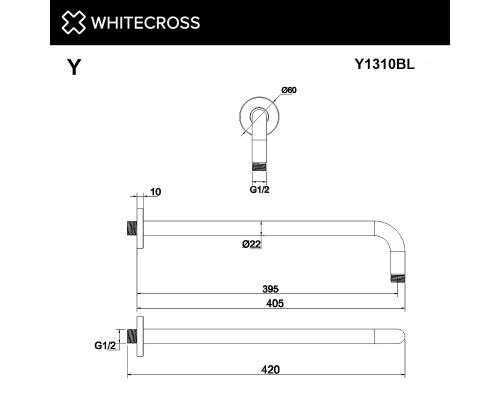 Кронштейн для верхнего душа Whitecross Y black Y1310BL Черный матовый