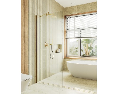 Душевая перегородка Maybah Glass MGD-701-3ш 690x1950 в широком профиле Золото стекло прозрачное