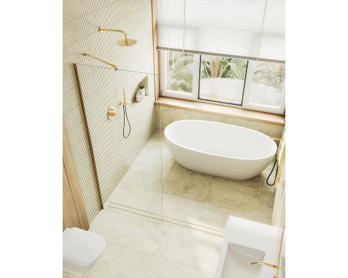 Душевая перегородка Maybah Glass MGD-701-3ш 690x1950 в широком профиле Золото стекло прозрачное