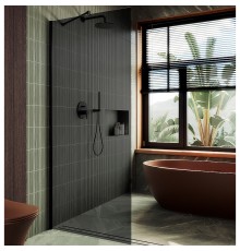 Душевая перегородка Maybah Glass 690x1950 в широком профиле Черный стекло графитовое