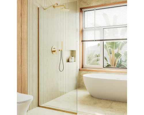 Душевая перегородка Maybah Glass MGD-701-3у 690x1950 в узком профиле Золото стекло прозрачное