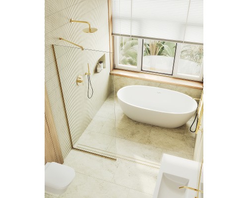 Душевая перегородка Maybah Glass MGD-701-3у 690x1950 в узком профиле Золото стекло прозрачное