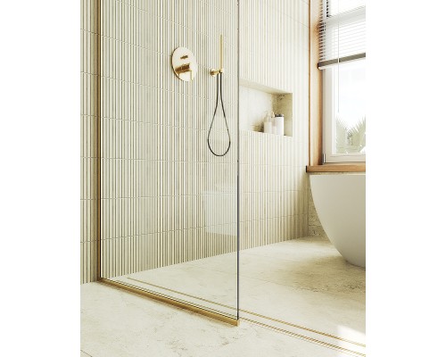Душевая перегородка Maybah Glass MGD-701-3у 690x1950 в узком профиле Золото стекло прозрачное