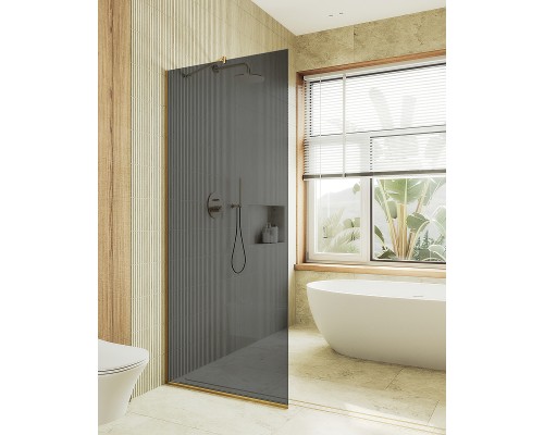 Душевая перегородка Maybah Glass MGD-705-3у 690x1950 в узком профиле Золото стекло графитовое