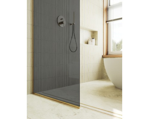 Душевая перегородка Maybah Glass MGD-705-3у 690x1950 в узком профиле Золото стекло графитовое