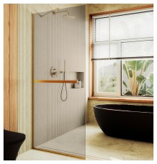 Душевая перегородка Maybah Glass 690x1950 в узком профиле Золото стекло бронзовое